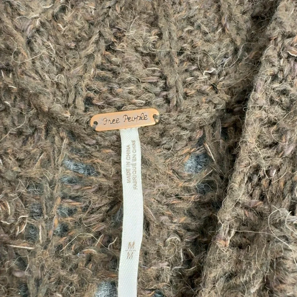 Free People Sweater Womens M Brown Cotton Blend Cable Knit V Neck‎ Boho Style